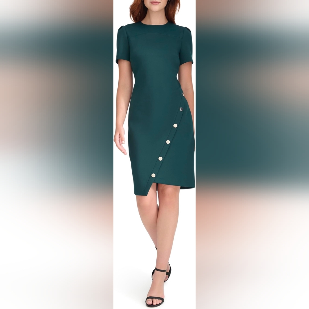 Tommy Hilfiger Teal Asymmetrical Button Sheath Dress